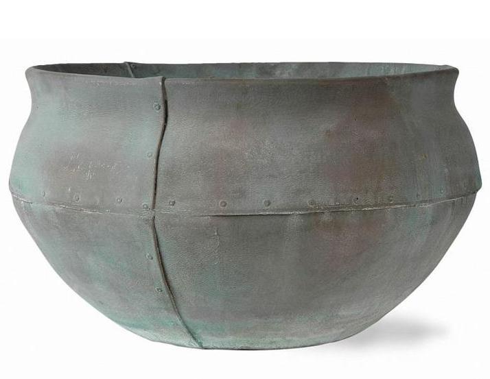 Bell Jar Fiberglass Round Beaten Copper Planter Pot In/Out