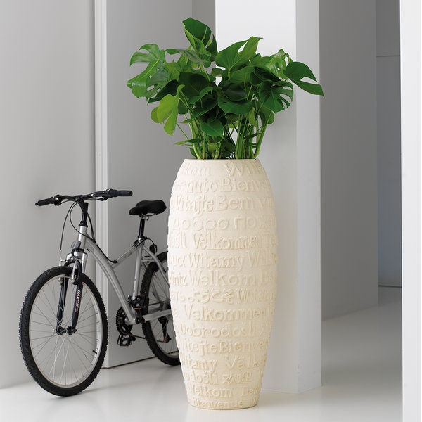 Welcome Round Tall Polystone Outdoor Planter 