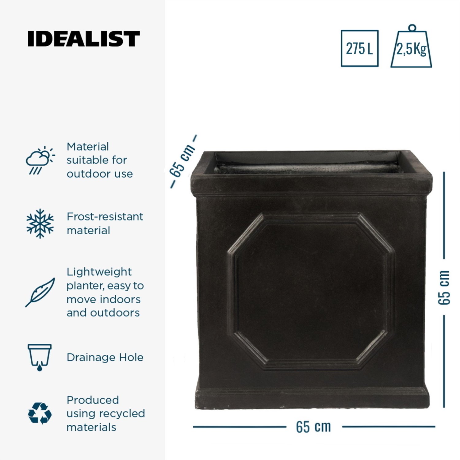 IDEALIST Lite Faux Lead Chelsea Box Square Light Concrete Planter
