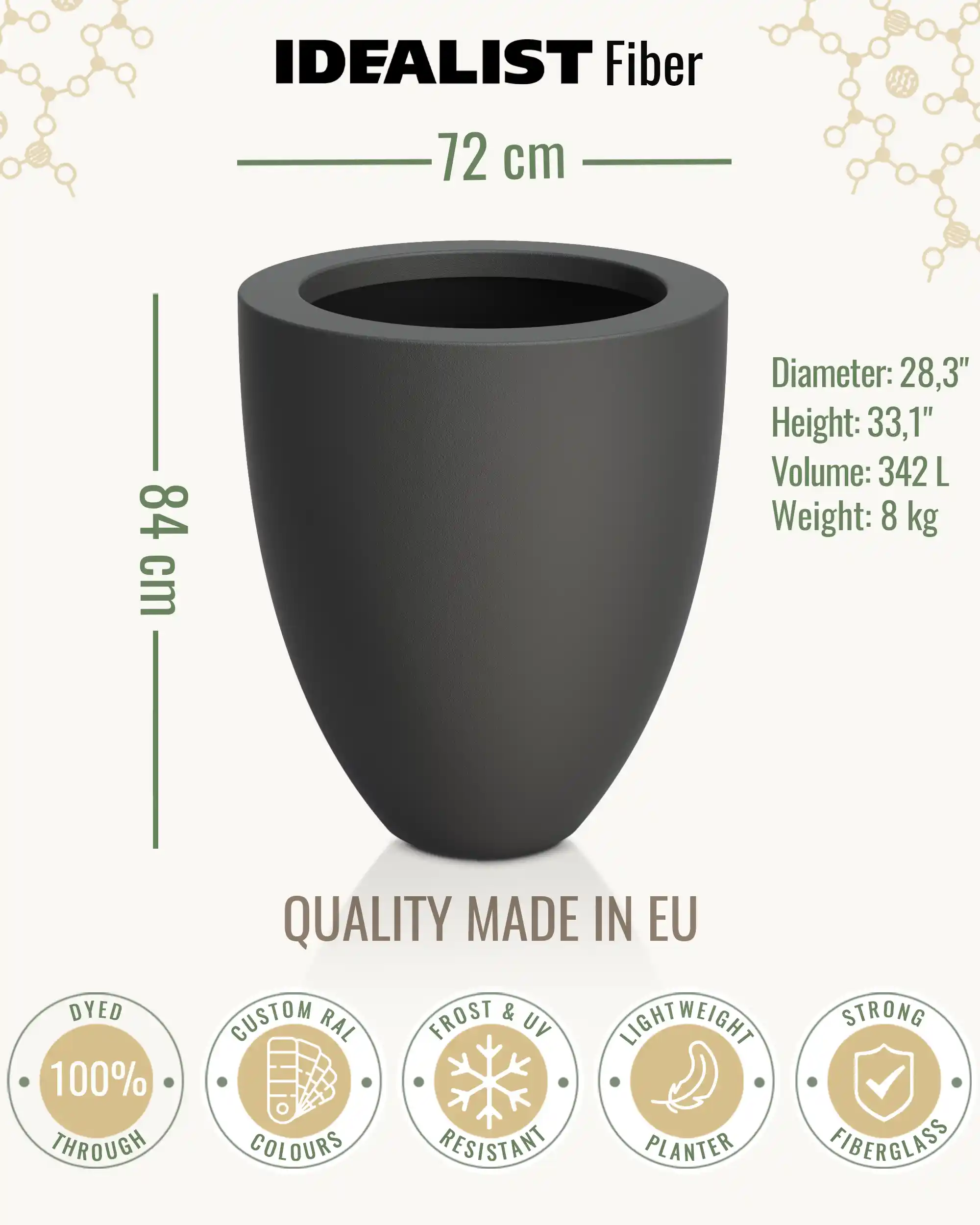 INTRO Tall Round Outdoor Fibreglass Planter