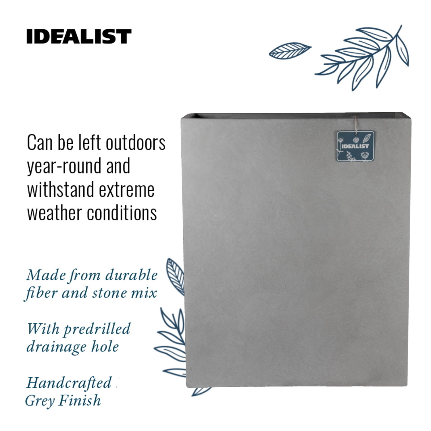 IDEALIST Lite Narrow Contemporary Light Concrete Trough Planter