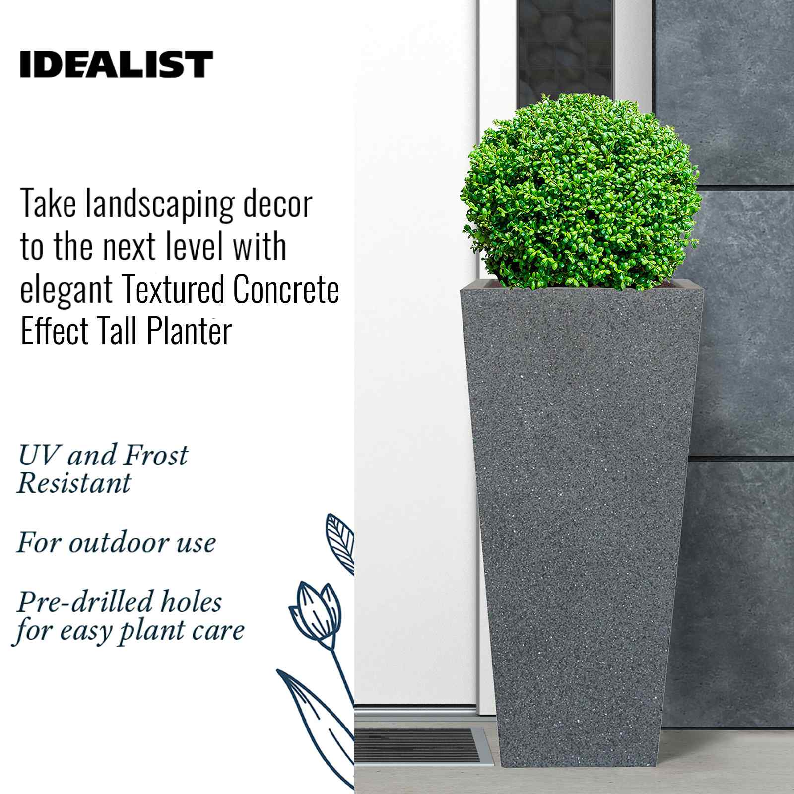 IDEALIST Lite Textured Concrete Effect Tall Tapered Outdoor Planter