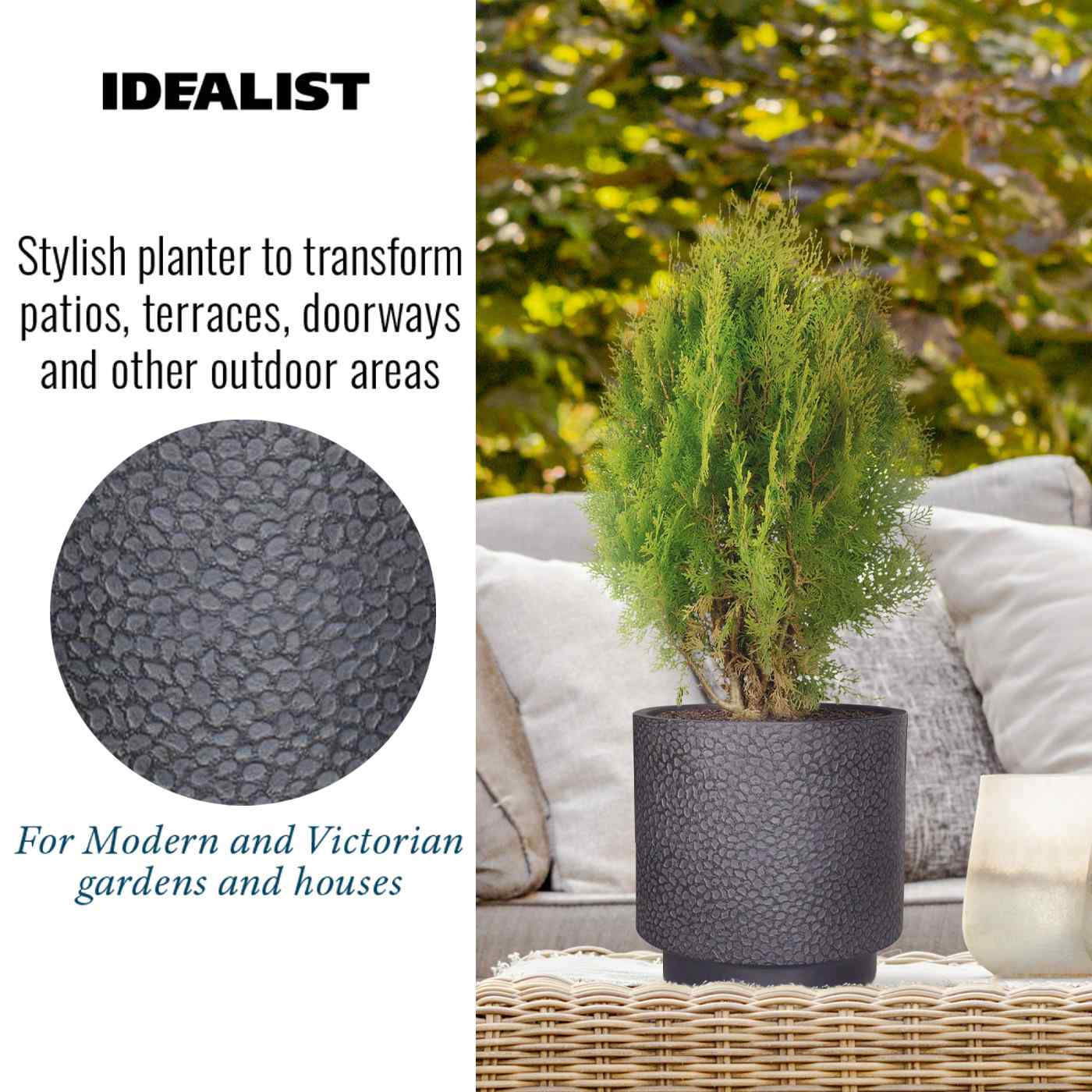IDEALIST Lite Hammered Stone Cylinder Outdoor Planter