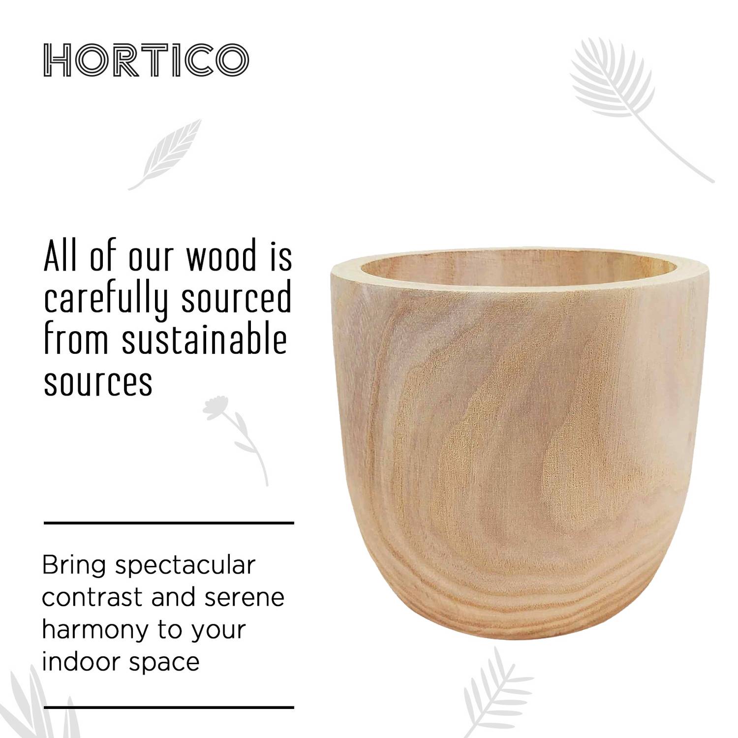 HORTICO RADIAL Wooden House Planter Round Indoor Plant Pot for House Plants with Waterproof Liner