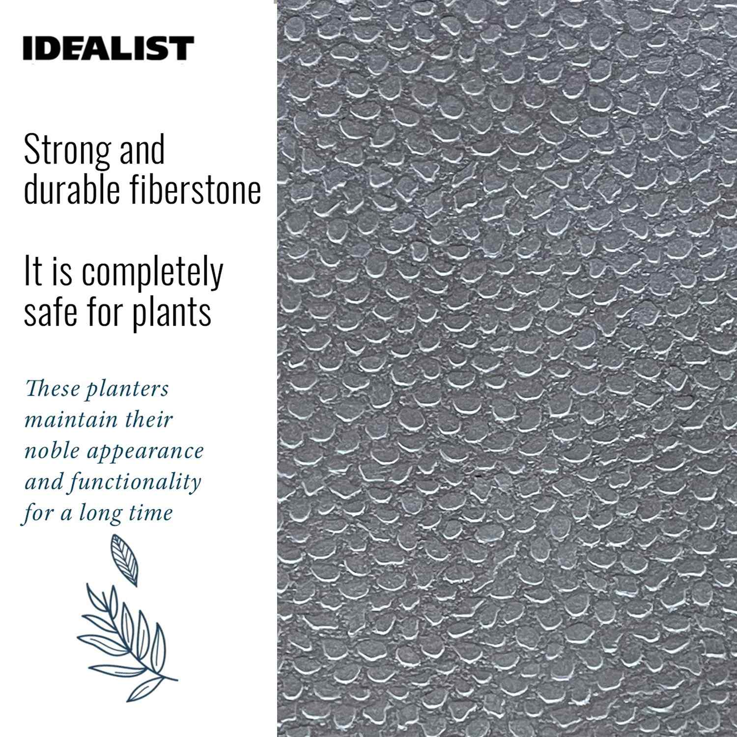 IDEALIST Lite Hammered Stone Style Square Indoor Planter on Metal Stand