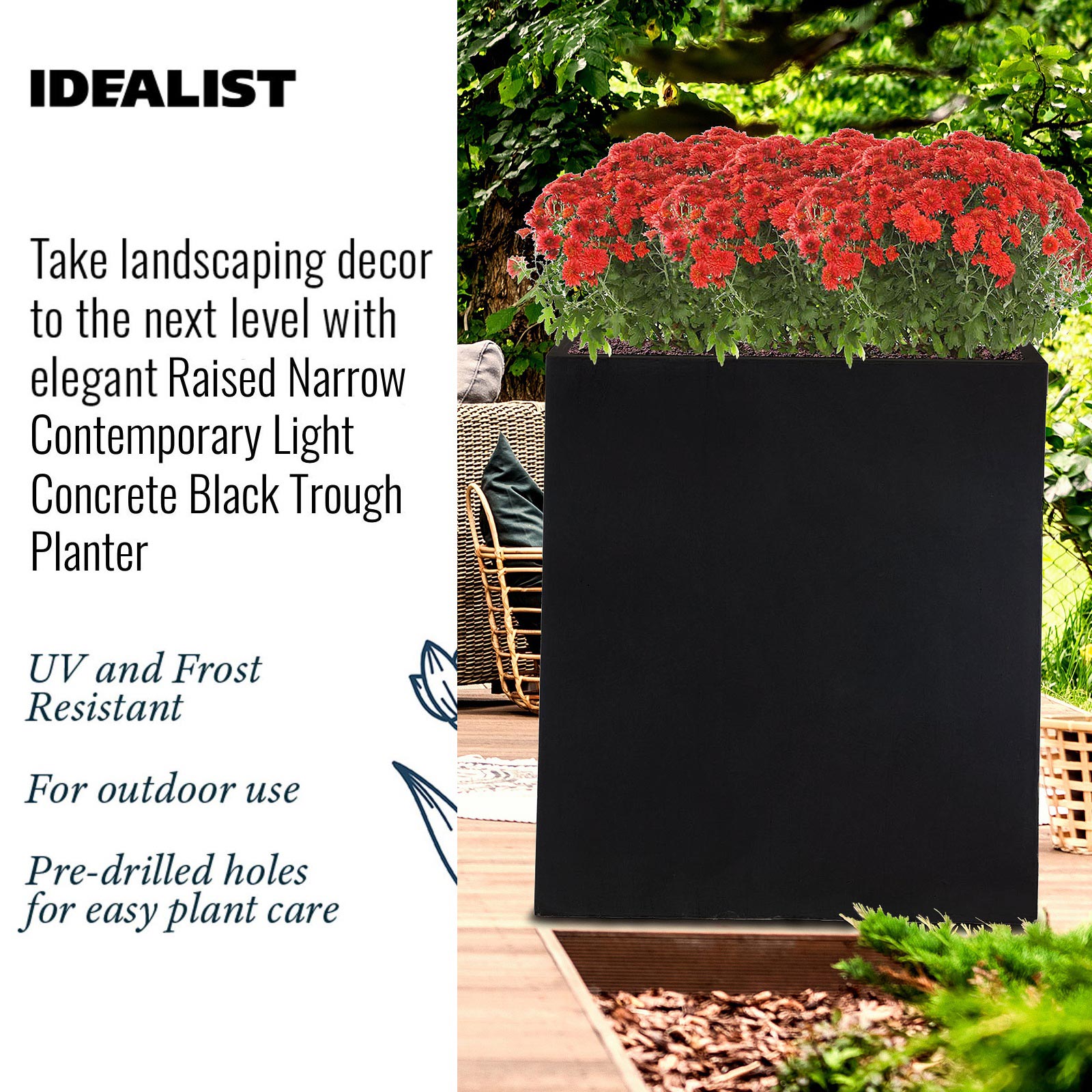 IDEALIST Lite Narrow Contemporary Light Concrete Trough Planter