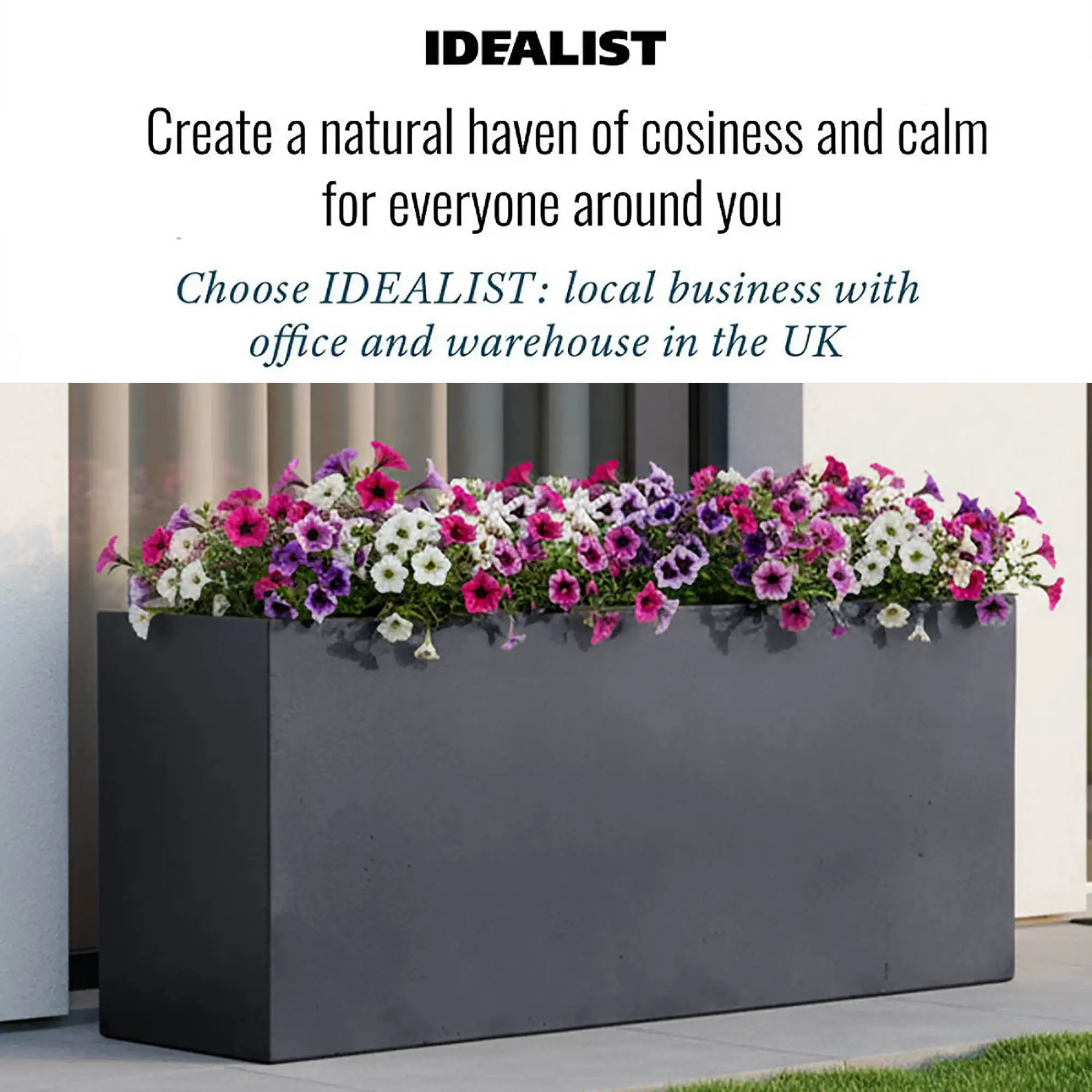 Set of 2 IDEALIST Lite Trough Garden Planters, Light Concrete Outdoor Large Plant Pots