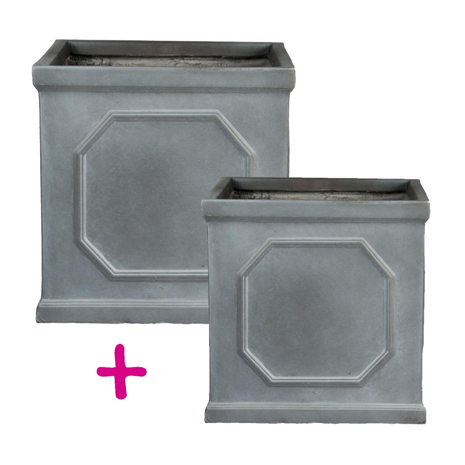IDEALIST Lite Faux Lead Chelsea Box Square Grey Light Stone Planter Set