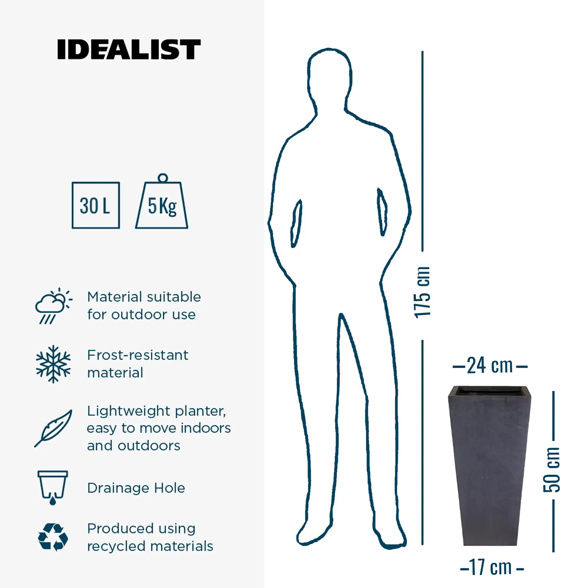 IDEALIST Lite Tall Tapered Contemporary Light Concrete Planter