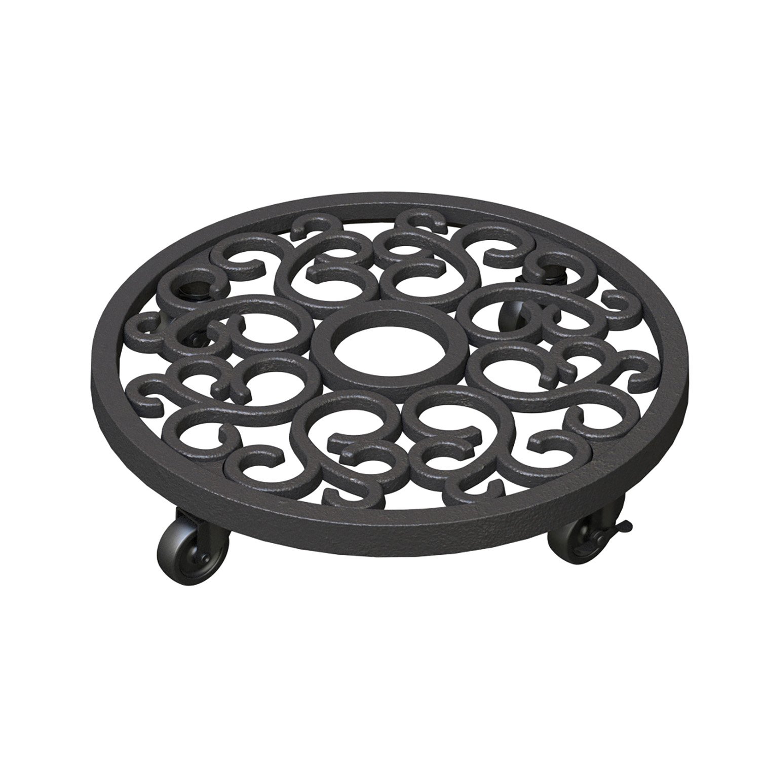 Heavy Weight Cast Iron Scroll Plant Caddy on Wheels