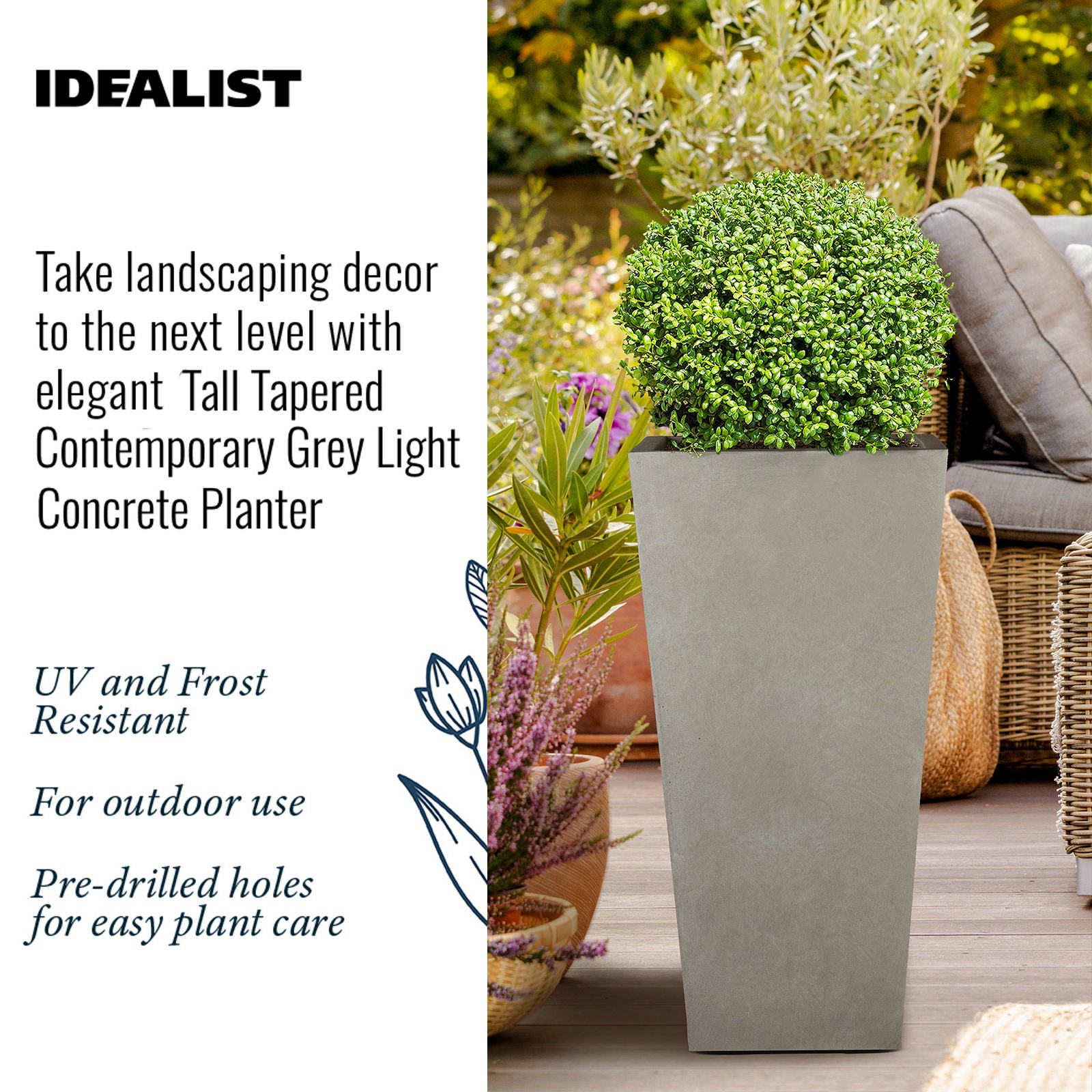 IDEALIST Lite Tall Tapered Contemporary Light Concrete Planter