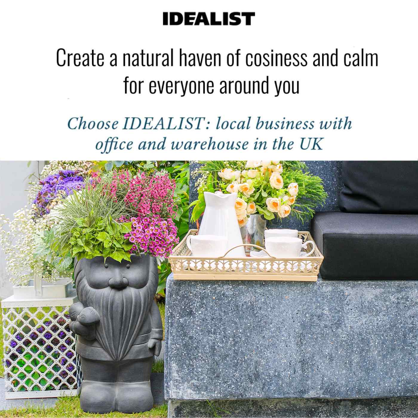 IDEALIST Lite Gnome with Mushrooms Oval Plant Pot Outdoor