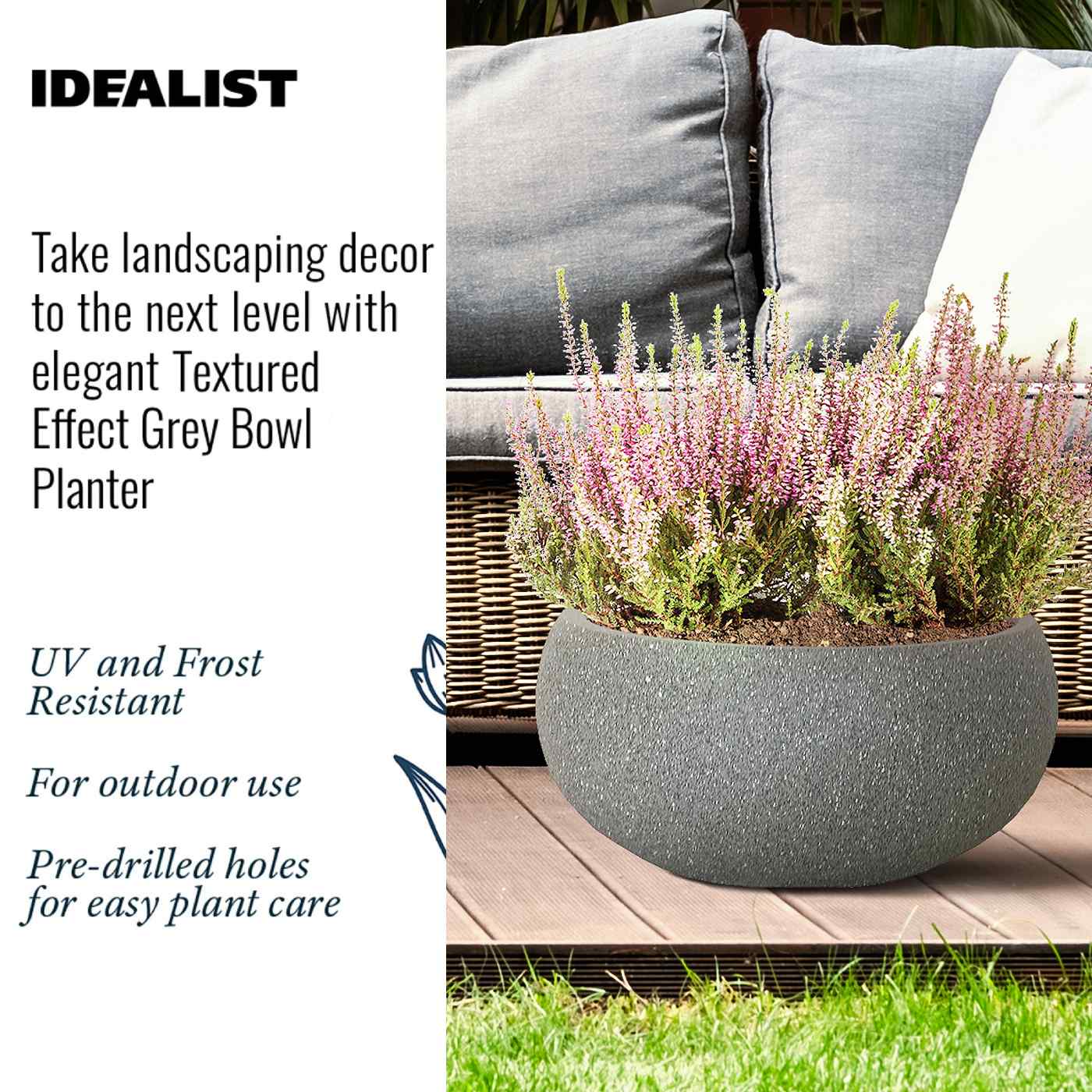 IDEALIST Lite Textured Concrete Effect Bowl Outdoor Planter