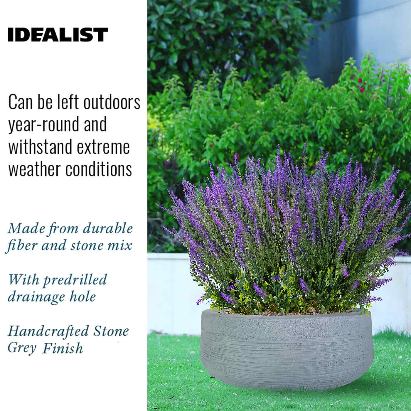 IDEALIST Lite Ribbed Light Concrete Bowl Planter