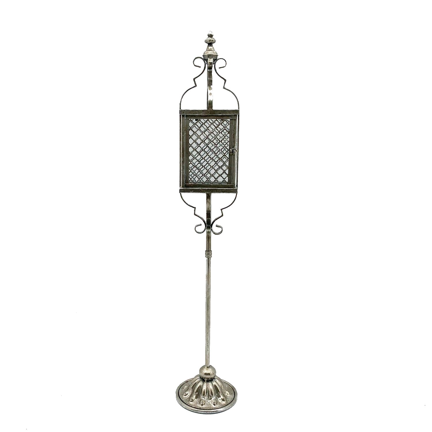 Cube Metal Ornament Silver Garden Lantern on Foot