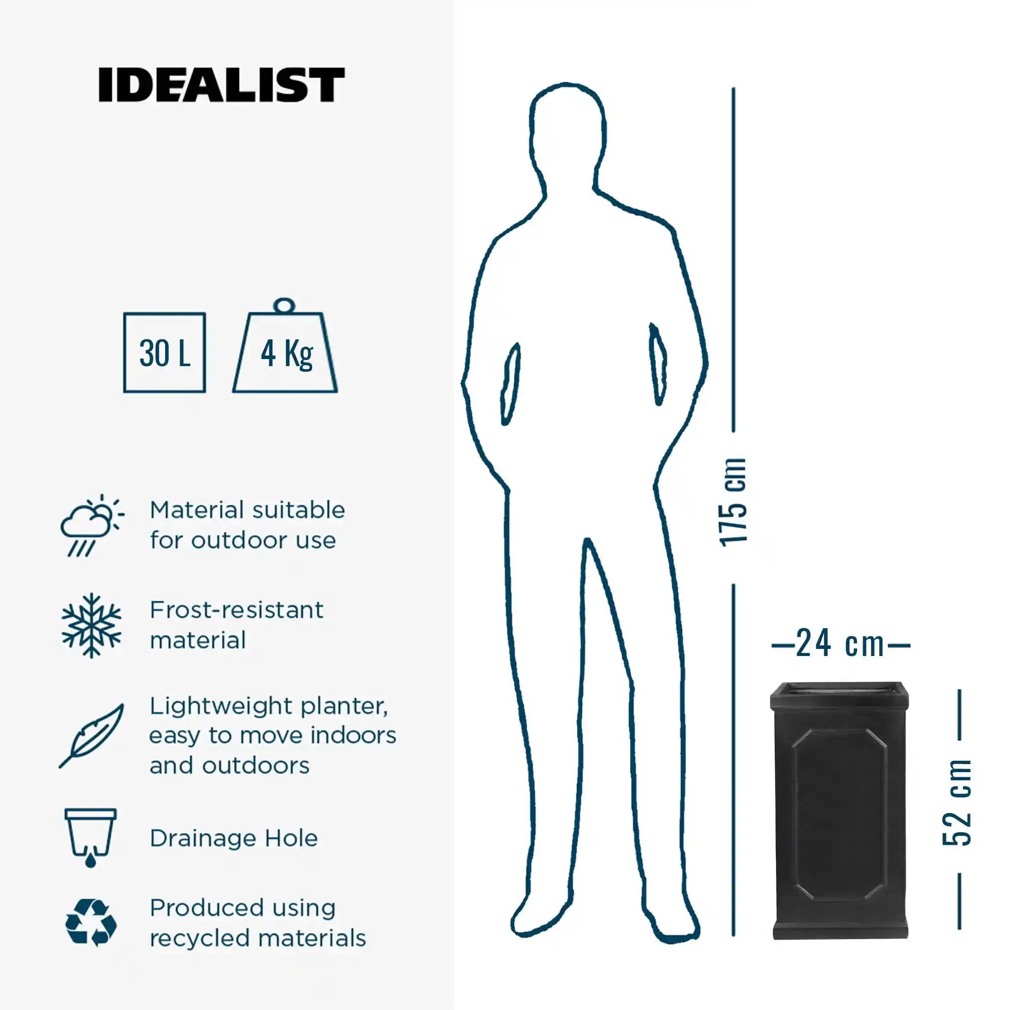 IDEALIST Lite Faux Lead Chelsea Light Concrete Tall Square Planter