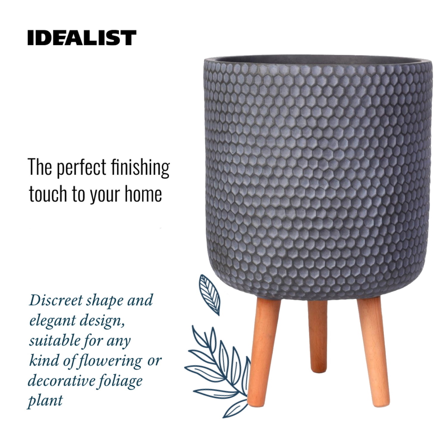 IDEALIST Lite Honeycomb Style Cylinder Planter on Legs, Round Pot Plant Stand Indoor