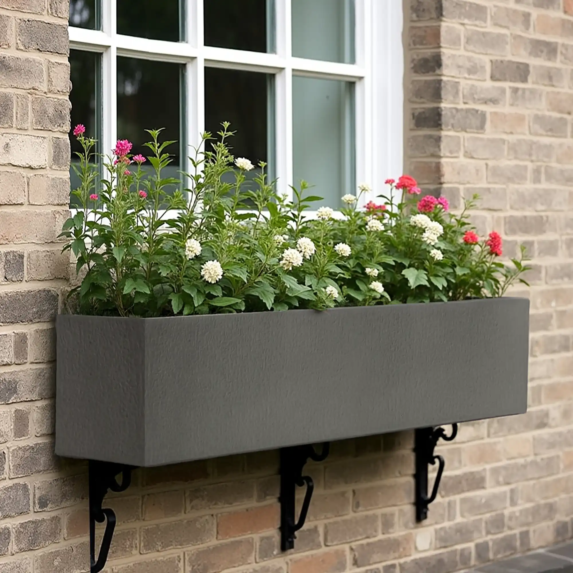 Geo Window Flower Box Fiberglass Trough Aluminium Planter Pot In/Out