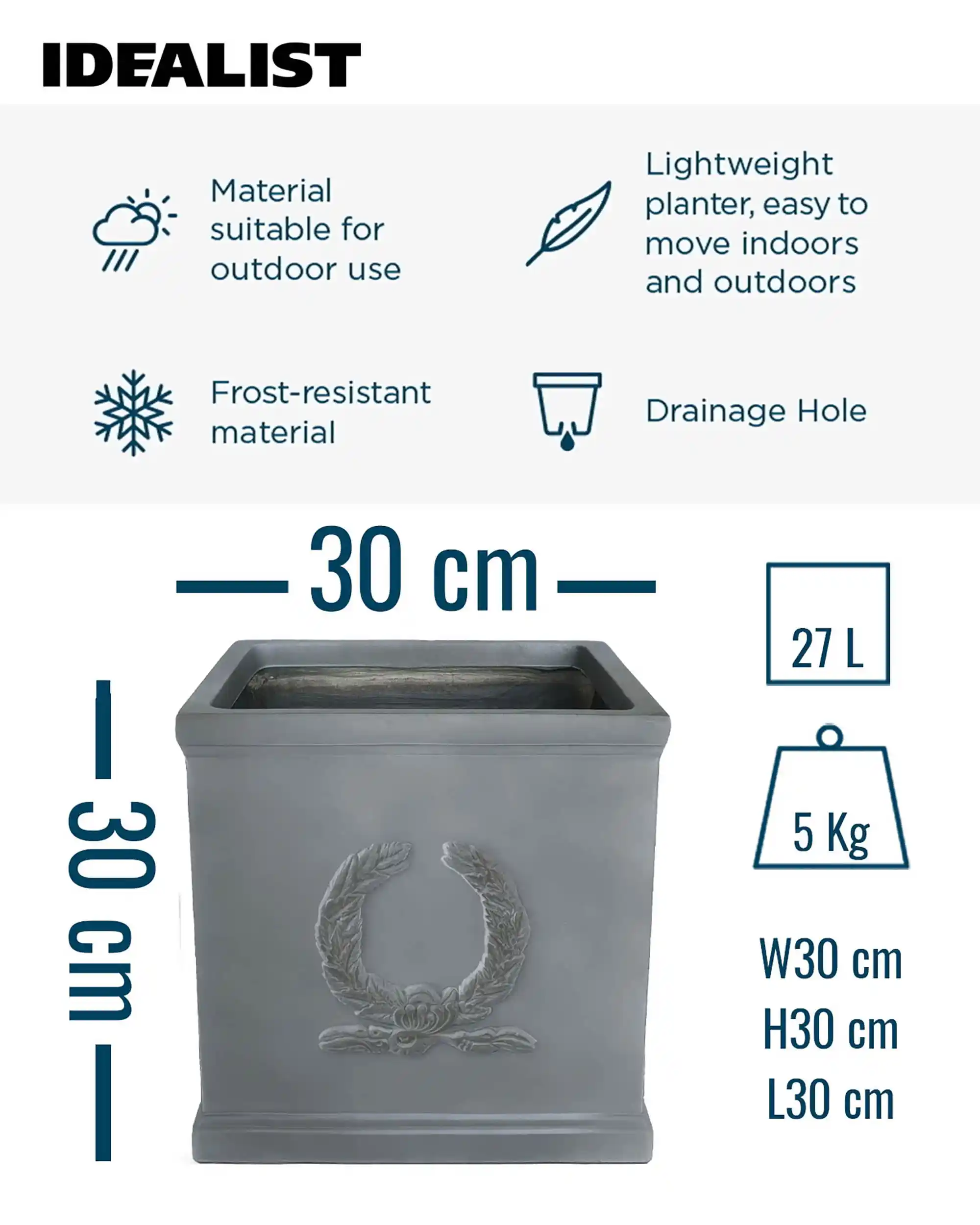 IDEALIST Kensington Light Stone Square Garden Planter