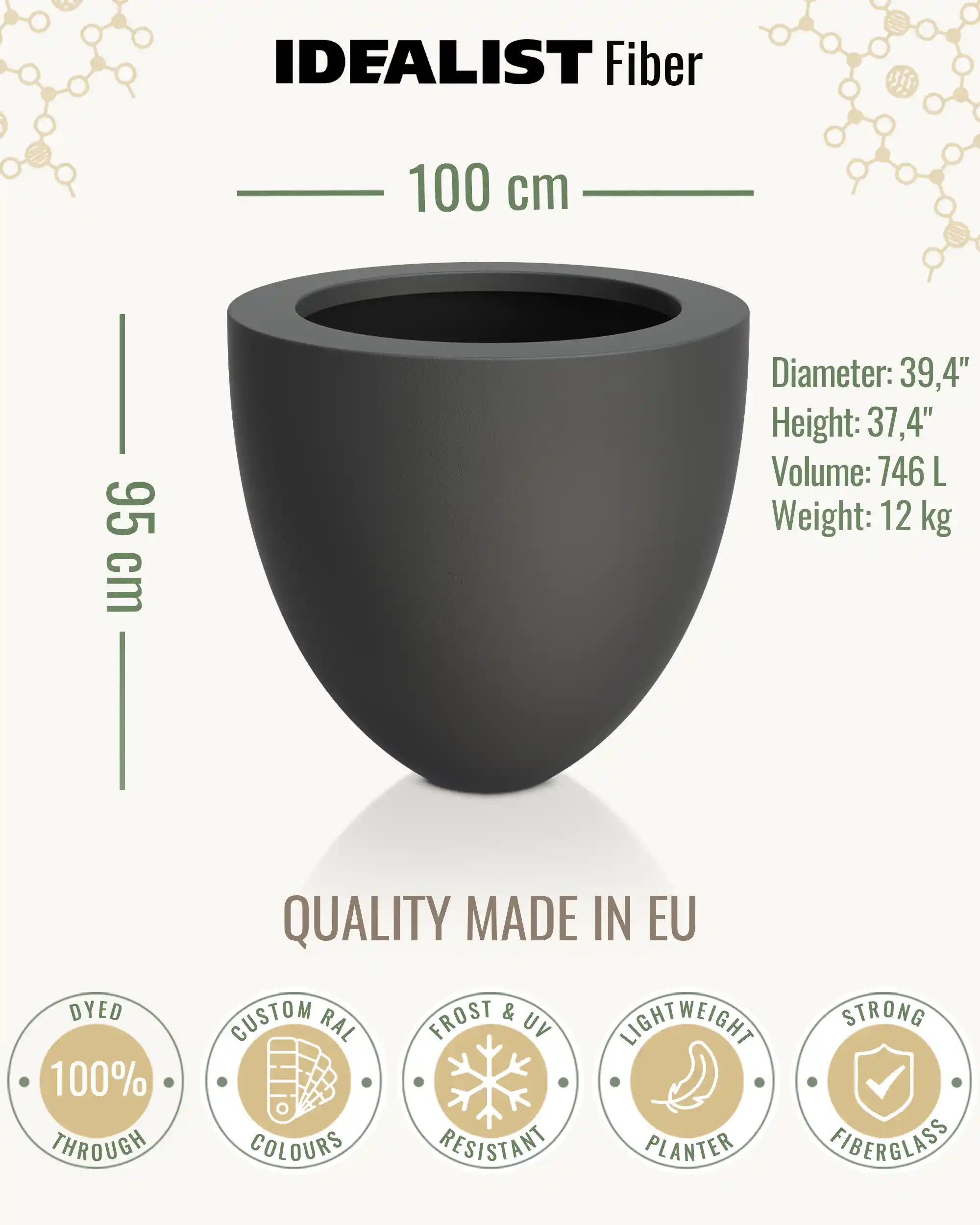 INTRO Tall Round Outdoor Fibreglass Planter