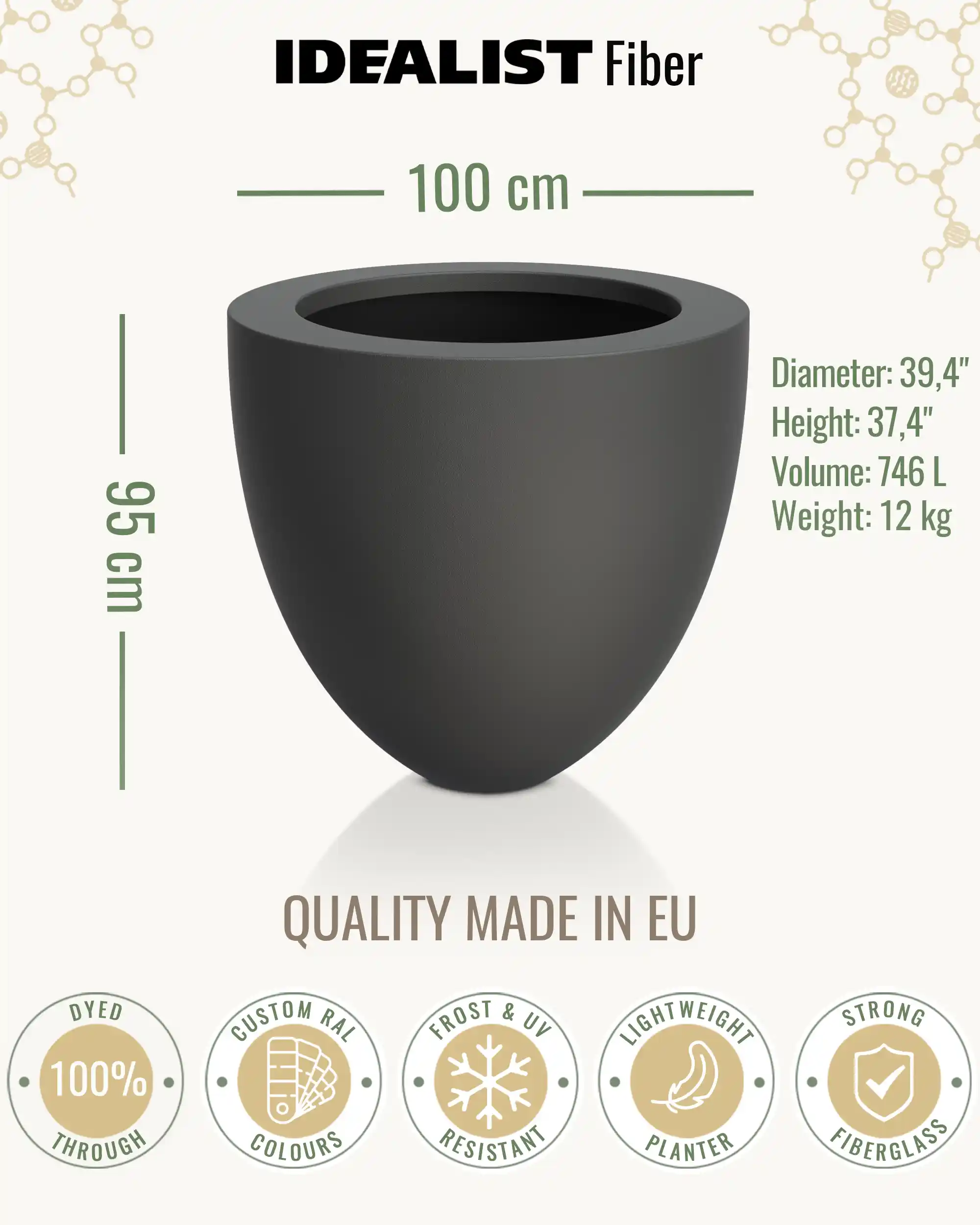 INTRO Tall Round Outdoor Fibreglass Planter