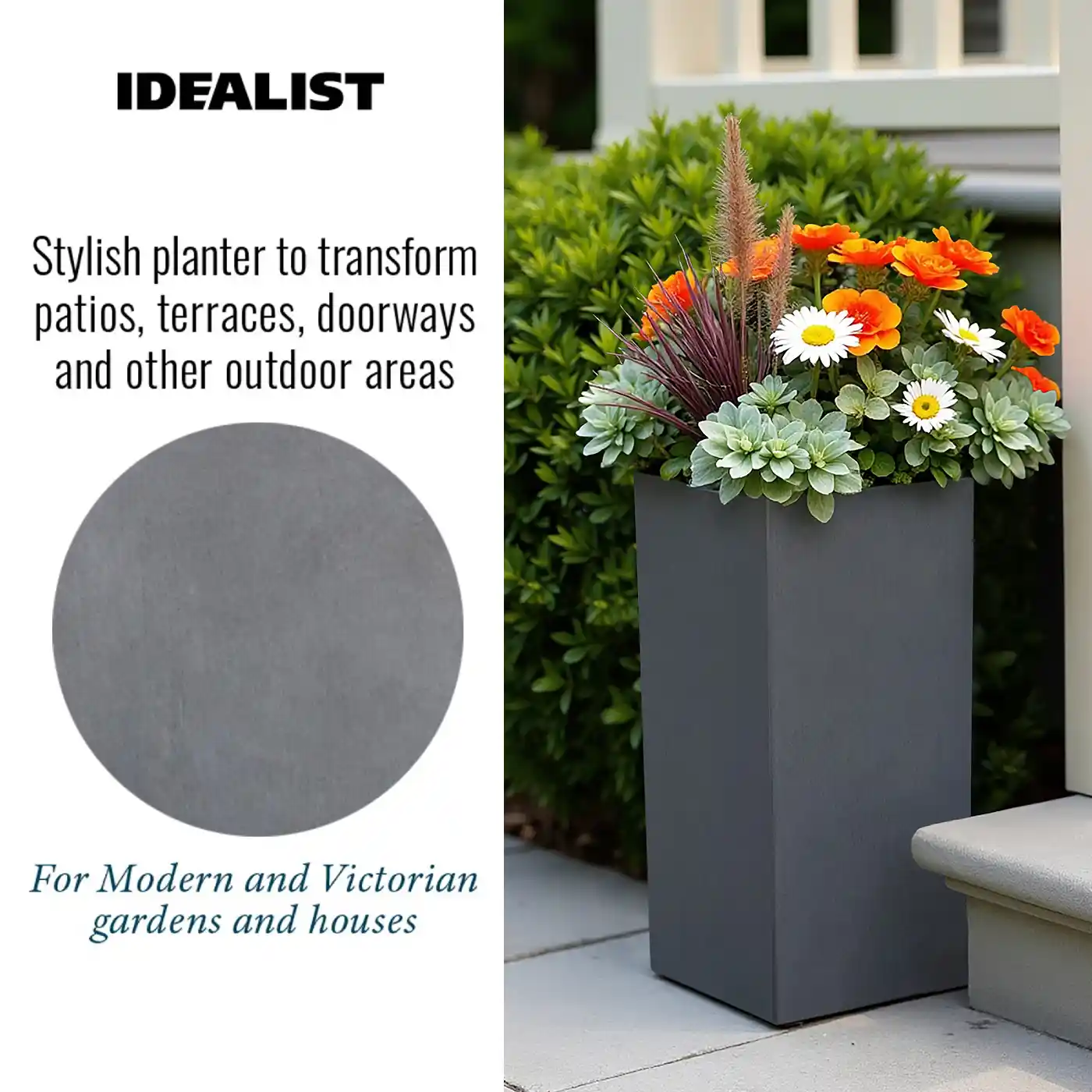 IDEALIST Lite Tall Square Contemporary Light Concrete Planter