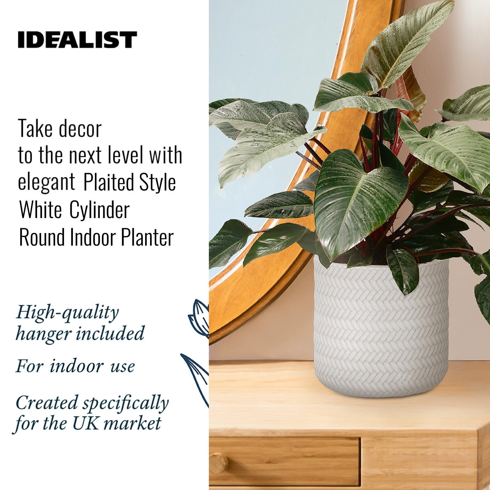 IDEALIST Lite Plaited Style Table and Hanging Cylinder Round Plant Pot Dual Use Indoor Planter