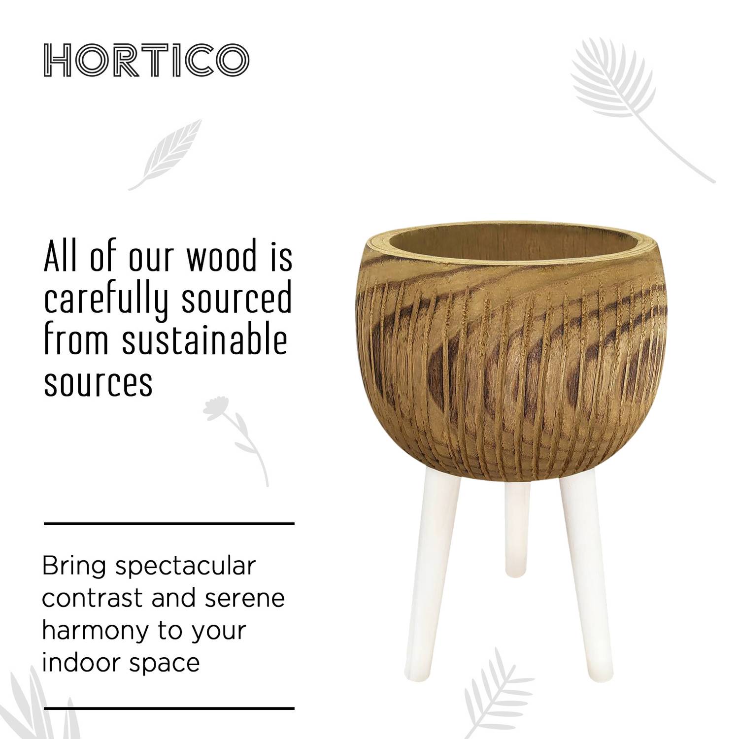 HORTICO RIBBED Wooden House Planter with Legs, Tall Indoor Plant Pot Stand with Waterproof Liner