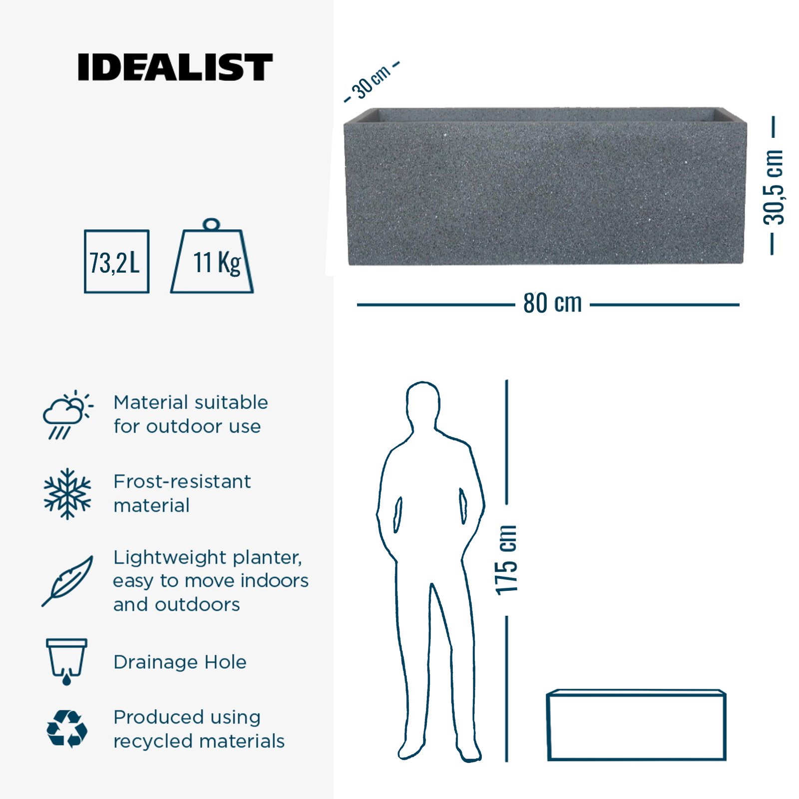 IDEALIST Lite Textured Concrete Effect Trough Outdoor Planter