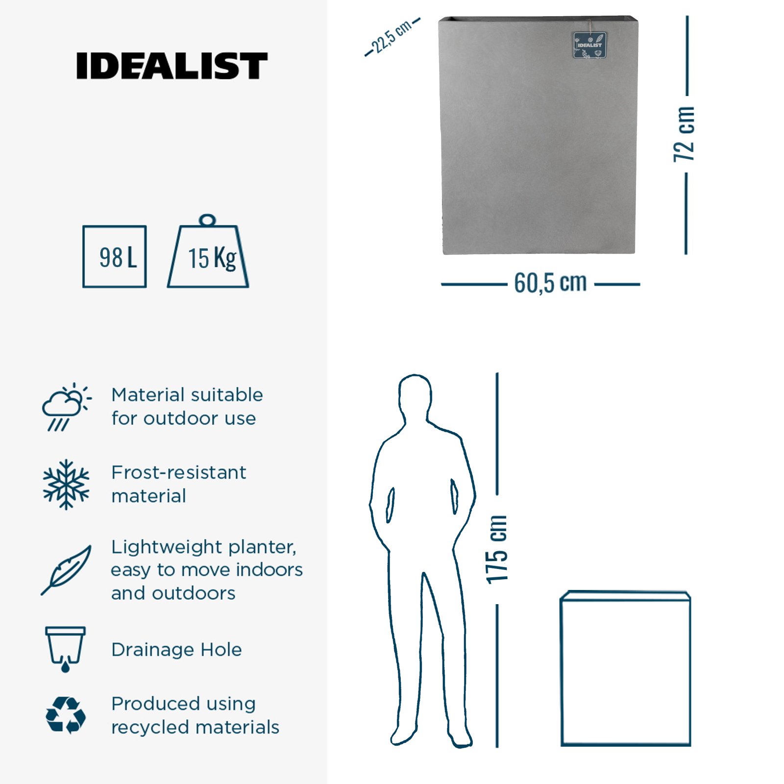 IDEALIST Lite Narrow Contemporary Light Concrete Trough Planter