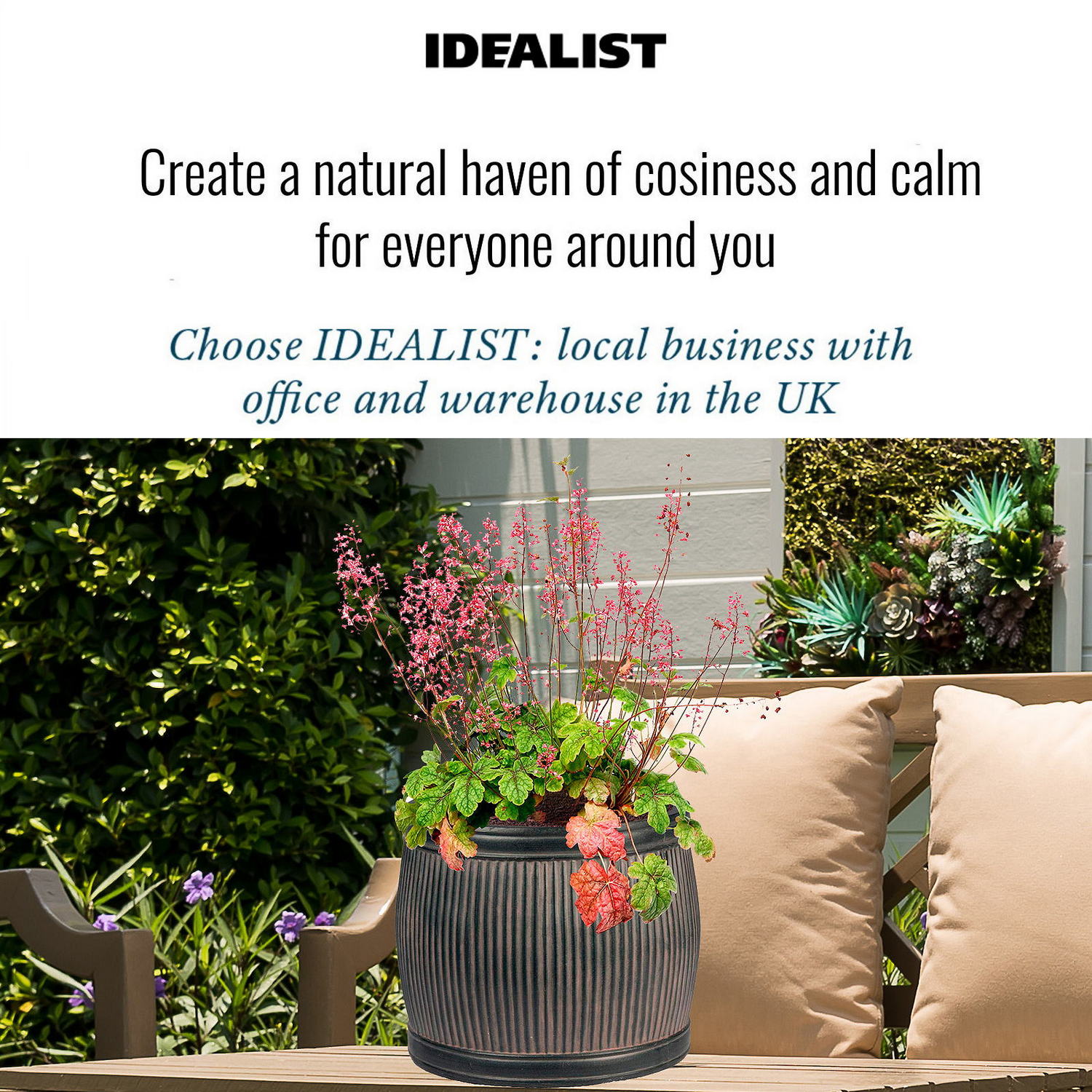 IDEALIST Lite Vertical Ribbed Vintage Style Barrel Round Planter