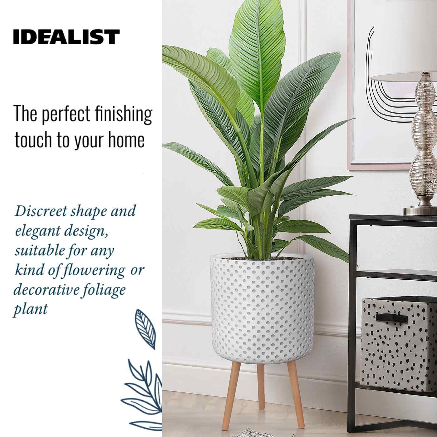 IDEALIST Lite Dotted Style Planter on Legs, Round Plant Pot Indoor IDEALIST Lite Dotted Style Planter on Legs, Round Plant Pot Indoor