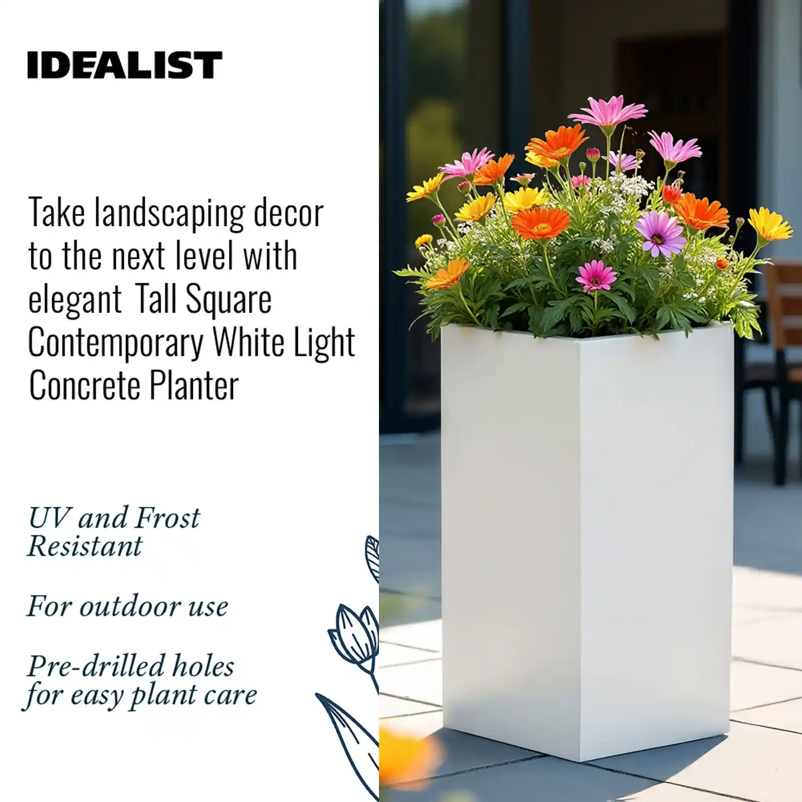 IDEALIST Lite Tall Square Contemporary Light Concrete Planter