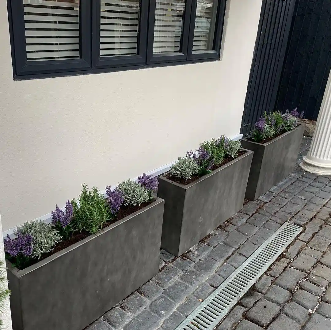 IDEALIST Lite Contemporary Light Concrete High Trough Planter Set