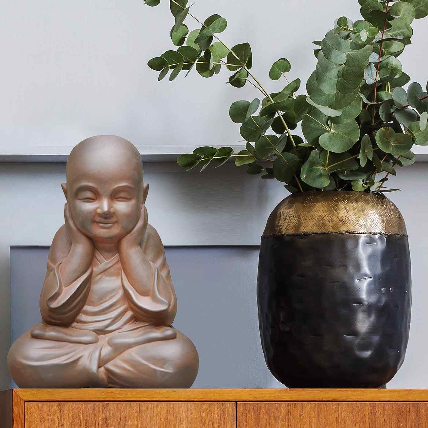 IDEALIST Lite Sitting Baby Monk Rusty Indoor and Outdoor Statue L29.5 W23.5 H39 cm