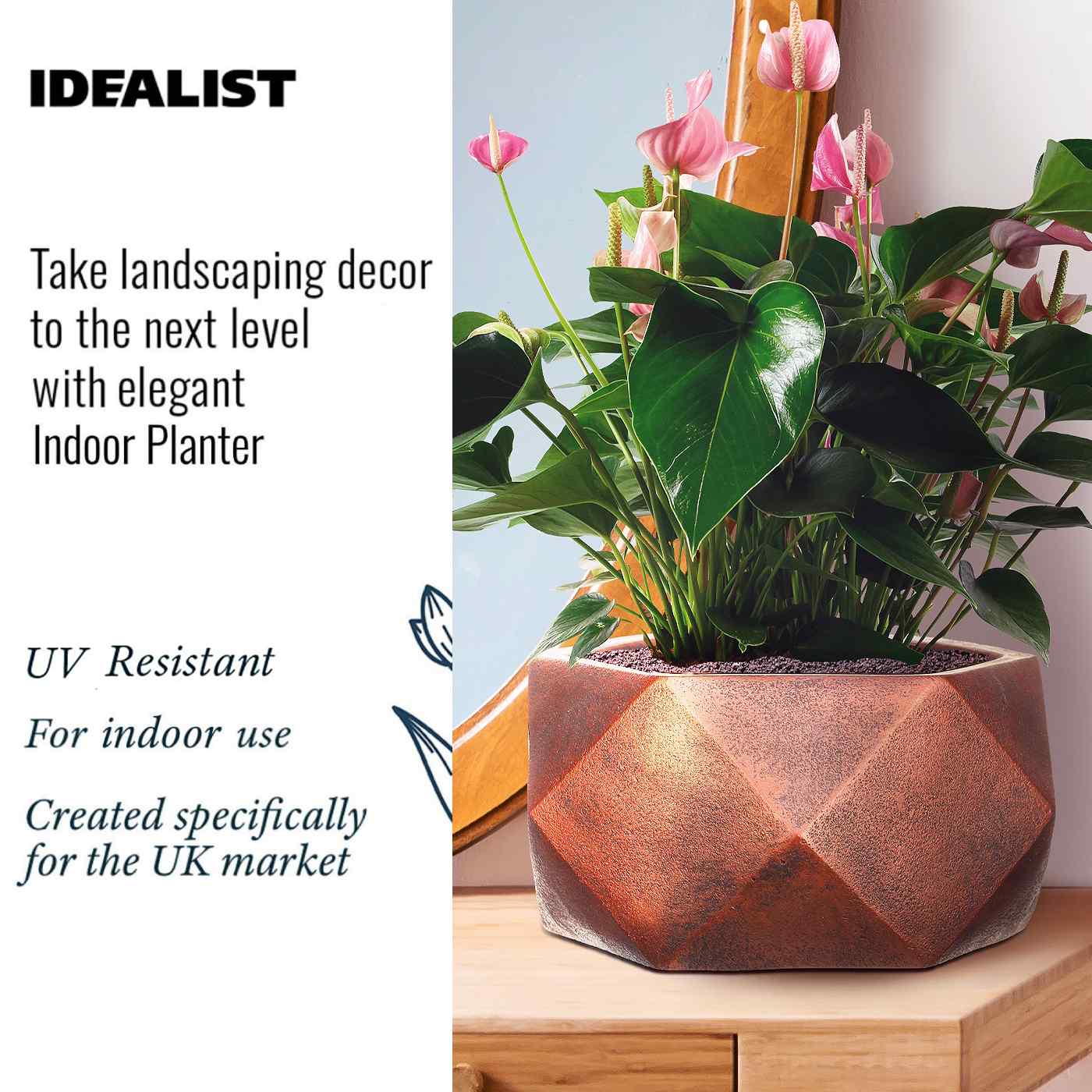 IDEALIST Lite Faceted Effect Bronze Bowl Planter Indoor Plant Pot