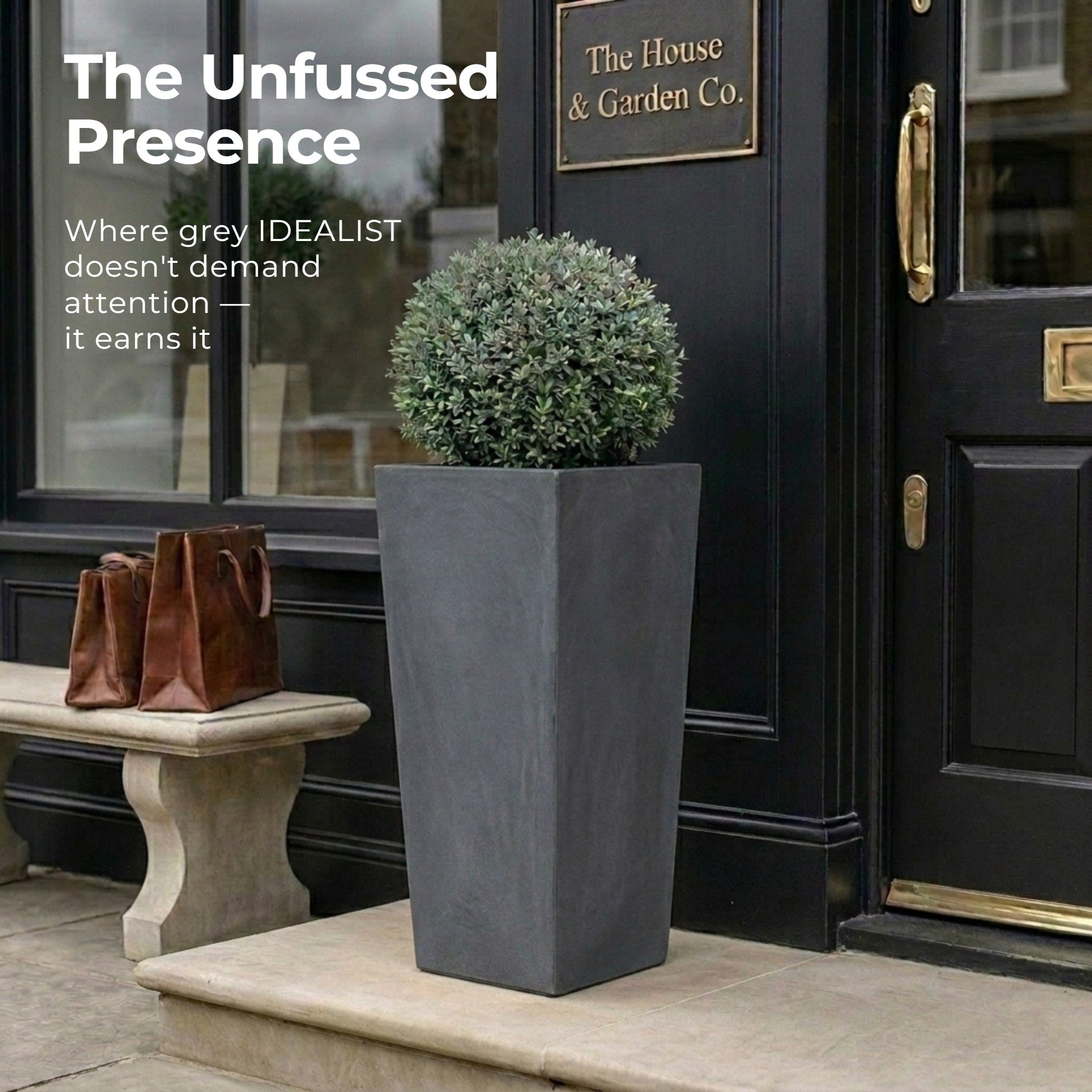 Set of IDEALIST Lite Light Concrete Garden Tall Planters, Outdoor Plant Pots with Tapered Shape