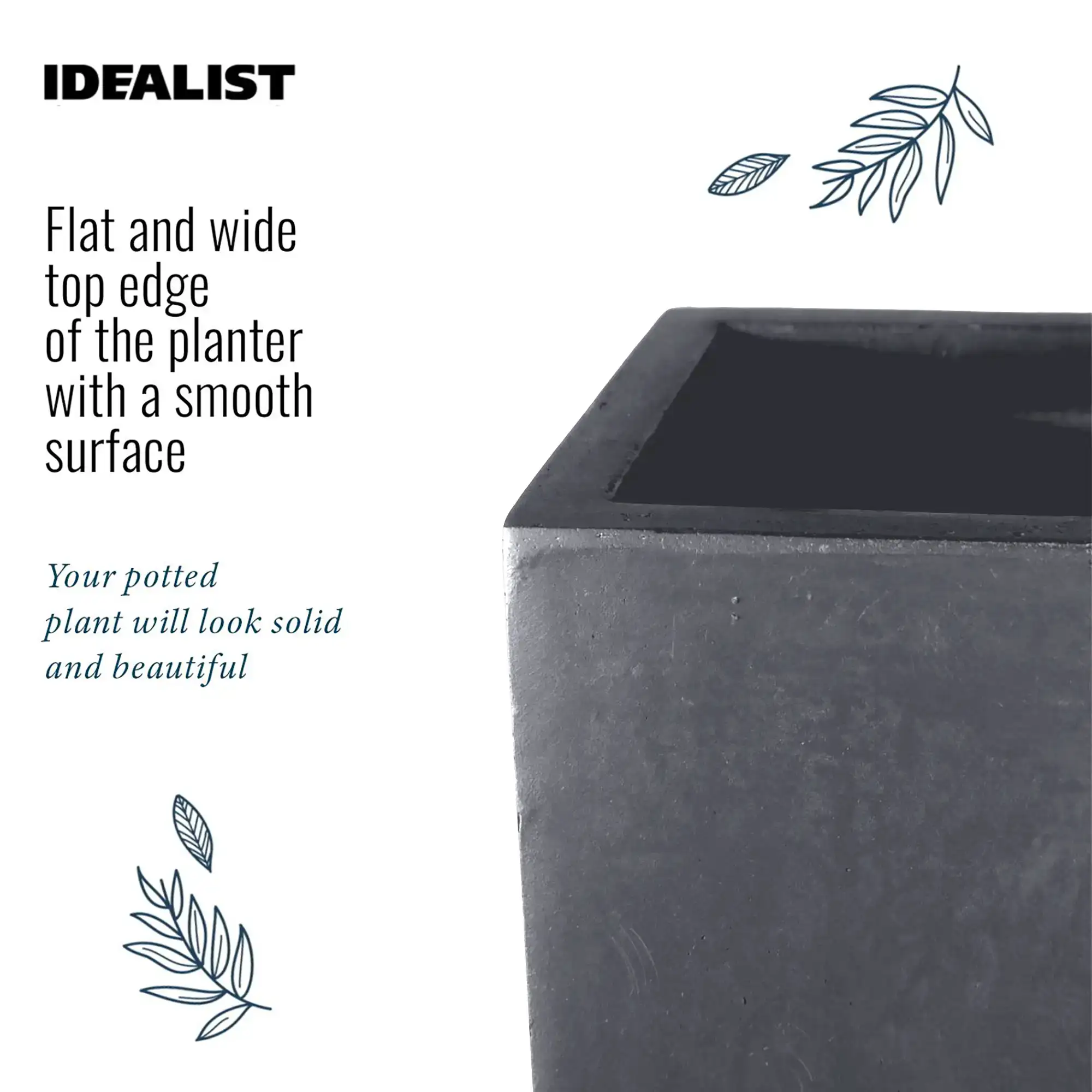 IDEALIST Lite Tall Square Contemporary Light Concrete Planter Set