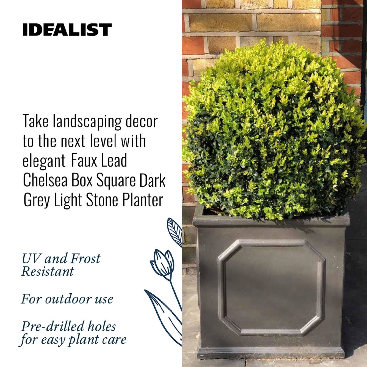 IDEALIST Lite Faux Lead Chelsea Box Square Light Concrete Planter