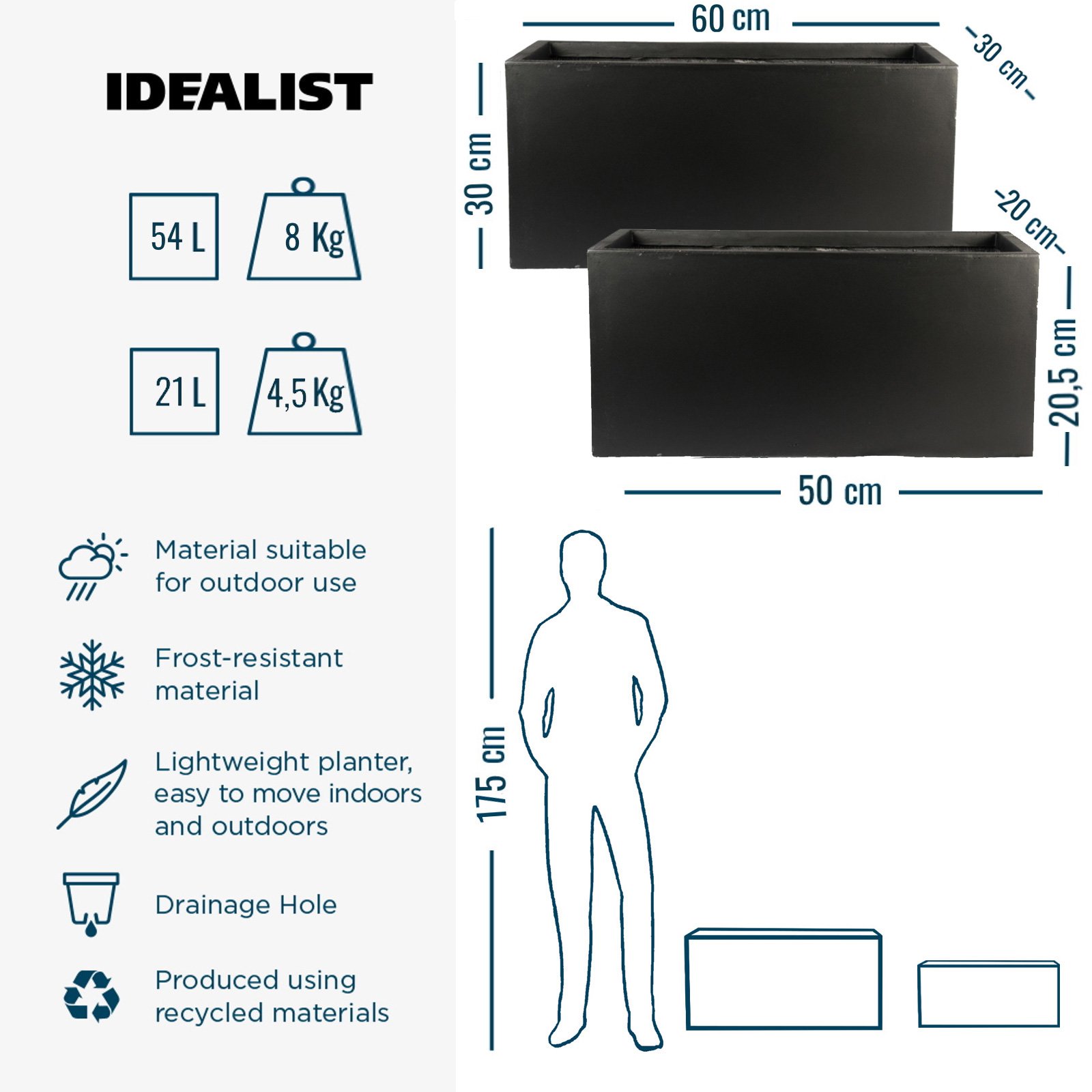 IDEALIST Lite Contemporary Light Concrete Trough Planter Set