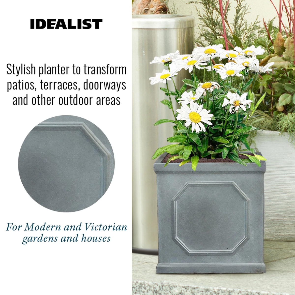 IDEALIST Lite Faux Lead Chelsea Box Square Light Concrete Planter