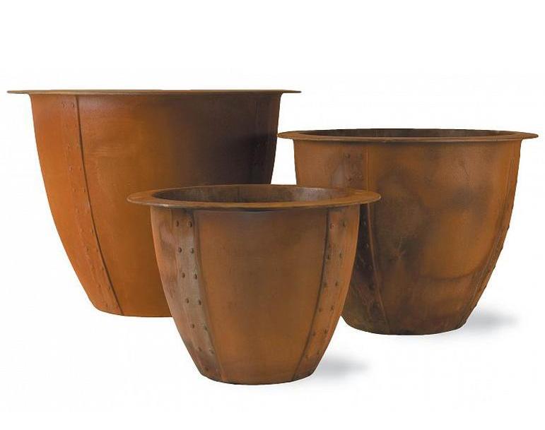 Norman Fiberglass Round Tall Rust Planter Pot In/Out