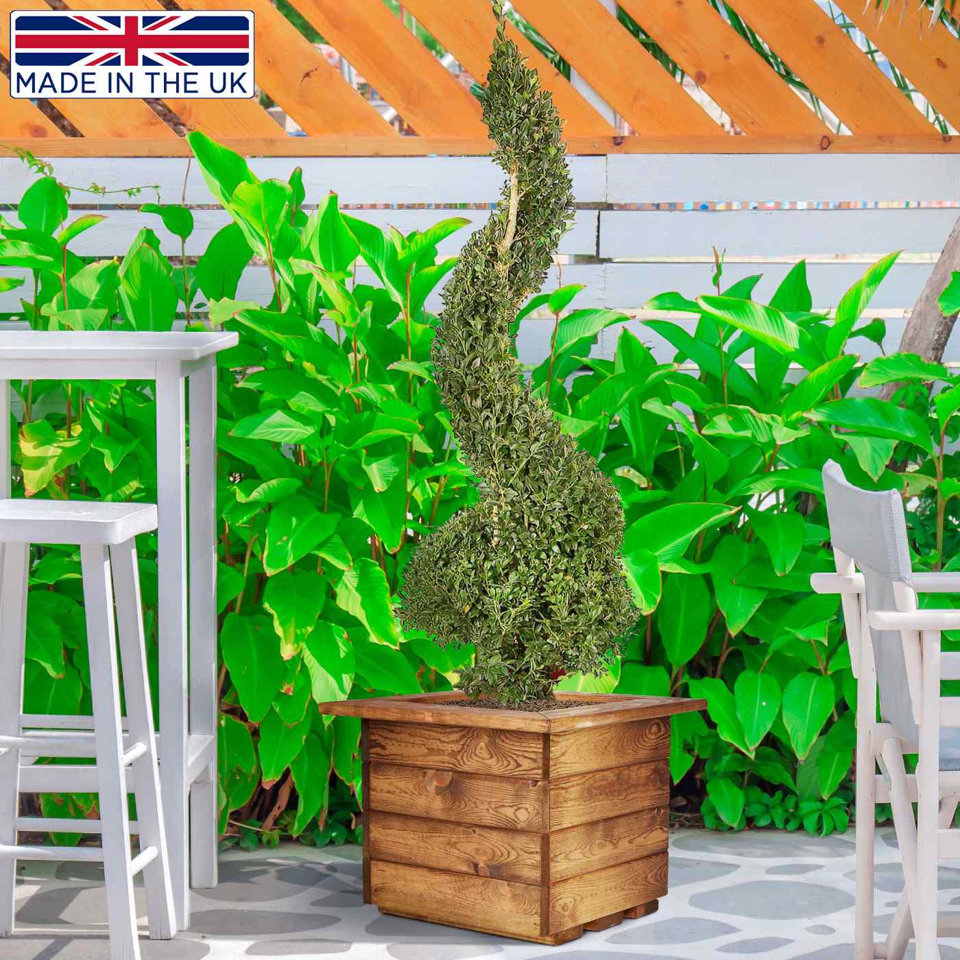 Rustic Scandinavian Redwood Square Outdoor Planter Made in UK by HORTICO