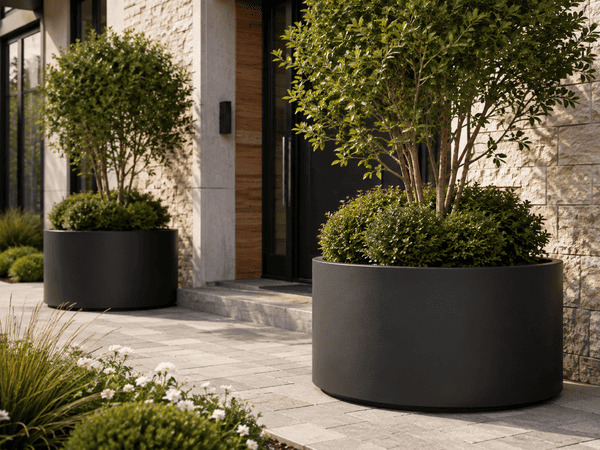 Premium planters at a garden front entrance