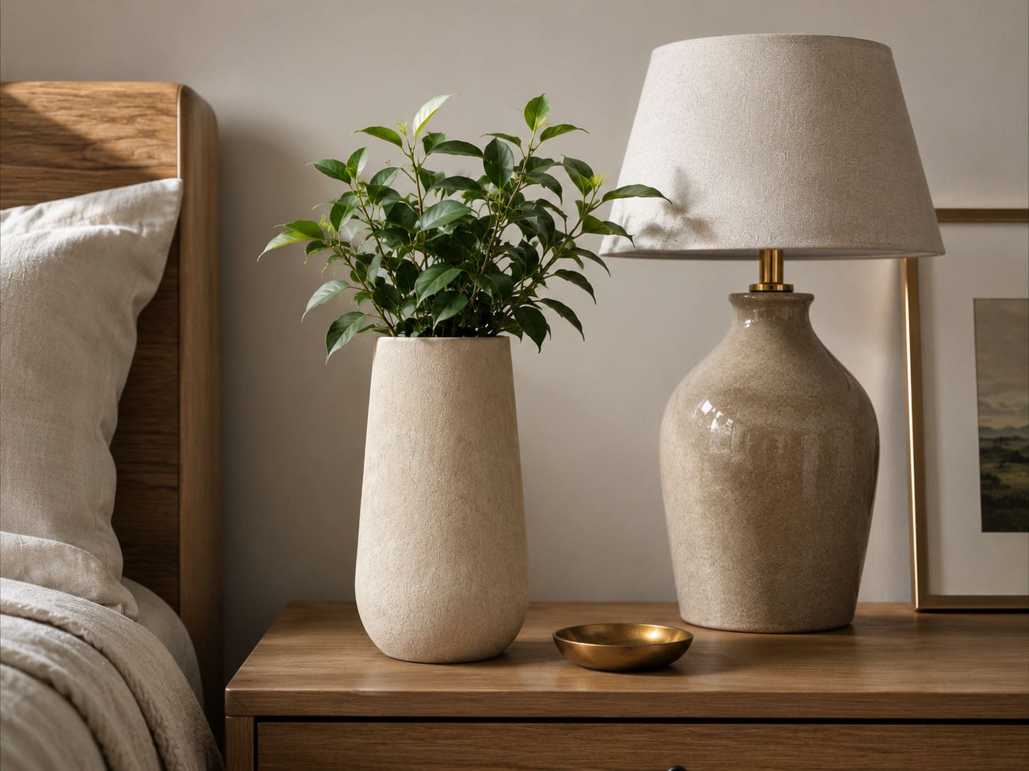 Small planter on a bedside table indoors
