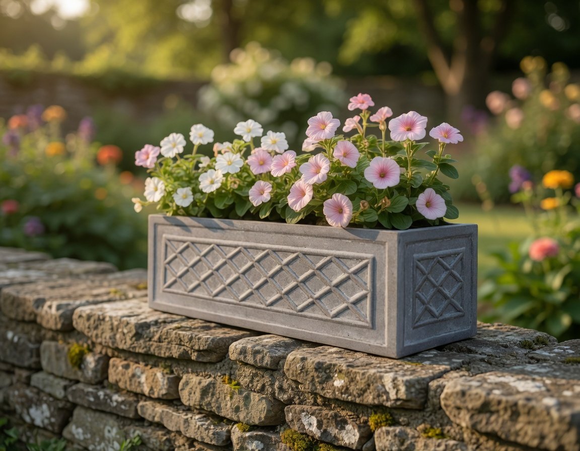 Window box planter on a garden wall