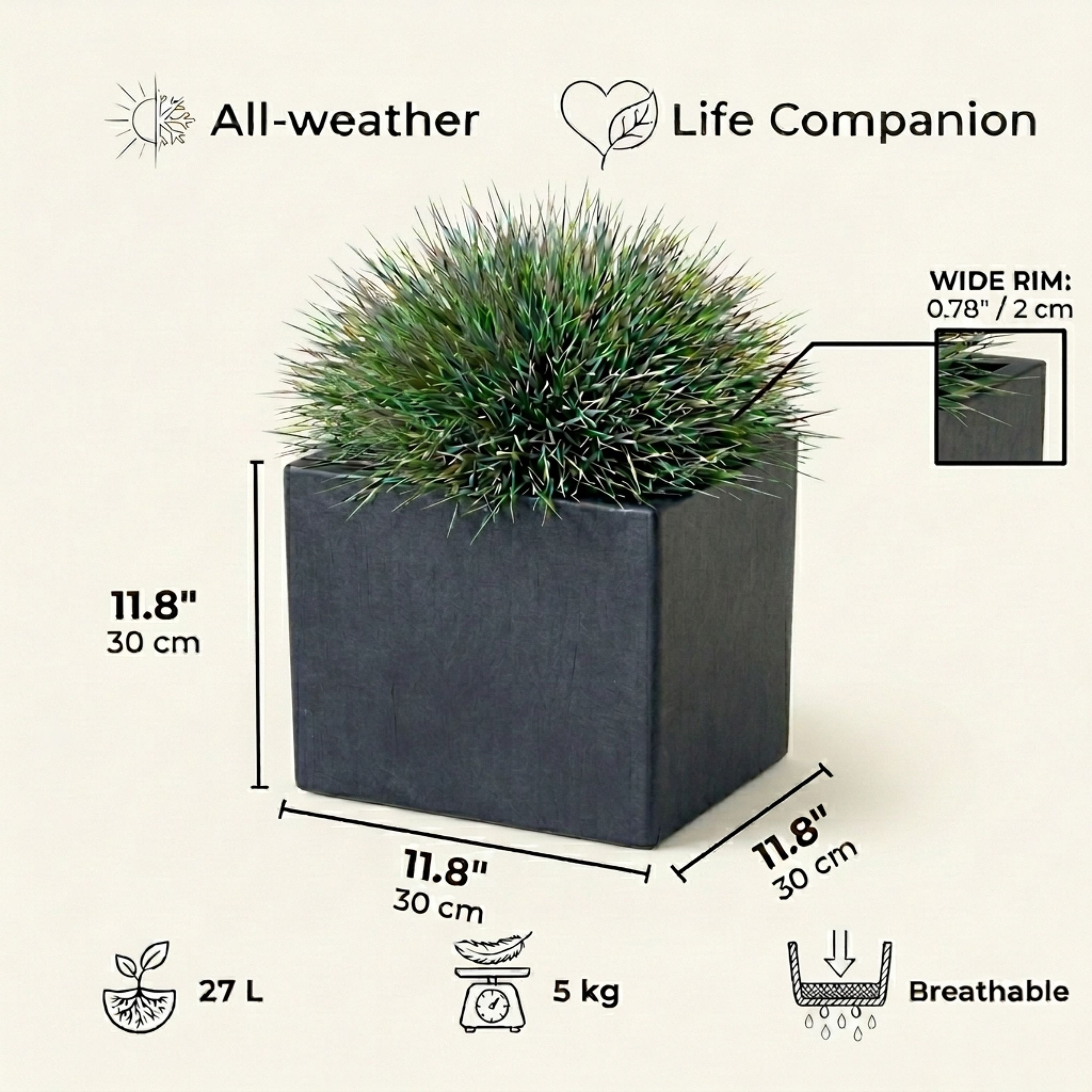 IDEALIST Lite Square Box Contemporary Light Concrete Planter