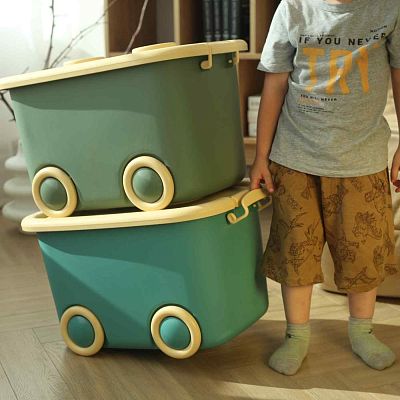 Stackable Plastic Kids Toy Storage Box with Lid and Wheels by Froppi