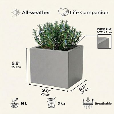 IDEALIST Lite Square Box Contemporary Light Concrete Planter