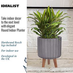 IDEALIST Lite Modern Ribbed Cylinder Planter on Legs, Round Pot Plant Stand Indoor